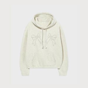 커버낫후드티 JQS CO2501HD71-OT 우먼 오버핏 리본 후디 Oatmeal