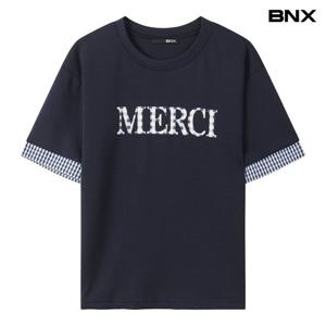 [BNX]체크 배색 레터링 반팔 티셔츠 (BY2TS005L0)