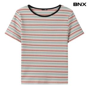 [BNX]스트라이프 배색 라운드 반팔 티셔츠 (BY2TS007L0)