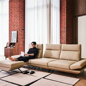 [다우닝] 프리움 3.5인 스윙 전체 천연가죽 소파+스툴