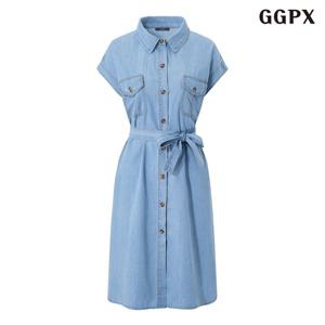 [GGPX]데님 스트랩 세트 캡소매 롱 원피스 (GQBOW008D)