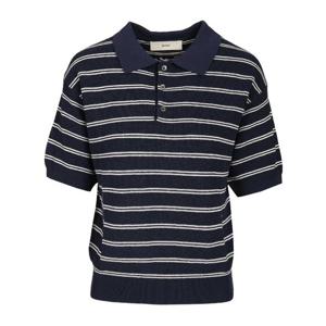 던스트 백 자수 스크립트 스트라이프 폴로 니트 탑 UDSW6B121N2