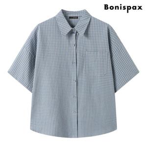 [보니스팍스]모던 체크 스트라이프 반팔 셔츠 (XQ2BA005L0)