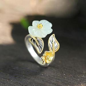 백옥 오픈형 스털링 플라워 골드 실버 매화 반지 원석