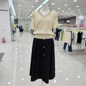 [스테파니]쉬폰 배색소매 브이넥 블라우스/A26SW6202_JK