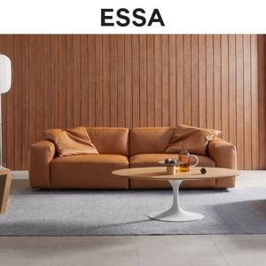 [에싸] 바크 3인 베티버 천연 면피 소가죽 소파+스툴