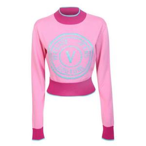 26 SS 베르사체 진스 꾸뛰르 로고 자카드 울 크롭 스웨터 416 73HAFM21CM01A