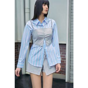 ER2WB560 스트라이프 셔츠숄더 밴딩 뷔스티에 (25년 여름)