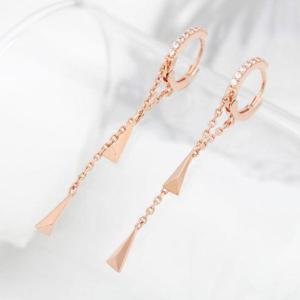 큐빅귀걸이 금침 로즈골드 체인 롱 드롭 원터치 링 귀걸이 14K