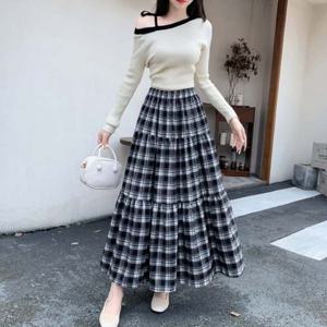 A라인 체크 밴딩 롱스커트 SNY-1004945