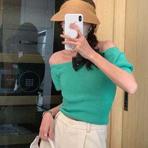 슈팅스타 / 오프숄더 크롭 반팔 니트 탑 티셔츠 126036