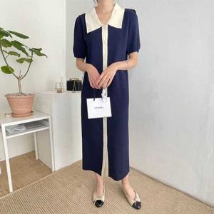 슈팅스타 / 카라넥 대비 아이스 실크 니트 반팔 원피스 519825