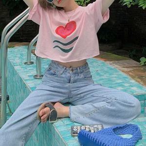 슈팅스타 / 루즈핏 하트 프린팅 데일리 반팔티 443123