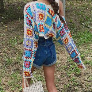 슈팅스타 / 빈티지 배색 스퀘어 배색 크롭 니트 가디건 529036