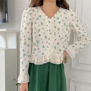 슈팅스타 / 플라워패턴 브이넥 프릴 레이스 자켓 셔츠 905649