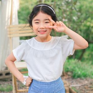 [아이러브제이] 여름 에이미 프릴 넥 반팔 티 PTUTO02