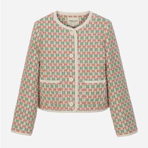 [써스데이아일랜드](T262MJK138W)레이스 디테일 트위드 자켓