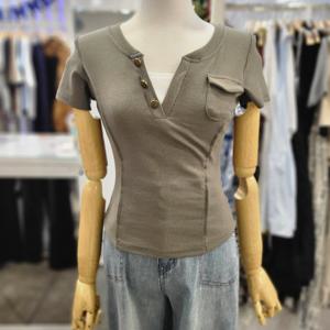 [밸리걸]레이어드 반팔 골지 크롭 티셔츠 605250