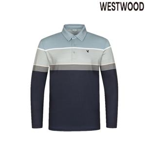 [웨스트우드]남성 간절기 가로 스트라이프 카라 등산티셔츠 WO3MTTP421