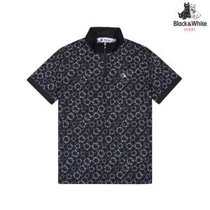 [블랙앤화이트] 여성 프린트 하이넥 냉감 반팔 티셔츠 9515LZSS_BLACK