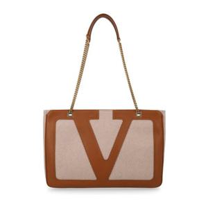 발렌티노 캔버스 가죽 트림 체인 미디엄 토트백 7W2B0R13GLR 9Q