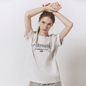 [지오다노]여 라운드 반팔 05396502 루즈핏 롱 프린트 티셔츠 396502