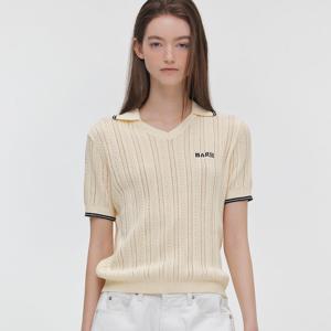 [마리끌레르] [정가79,000원] 펀칭 컬러 배색 카라 반팔 니트(MAGBKN04MIV)