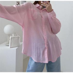 [바이어스]얇은 긴팔 포켓 여자 무지 린넨 셔츠 남방 (9972666A)