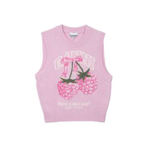 가니 여성 그래픽 울 베스트 핑크 A1070278-868