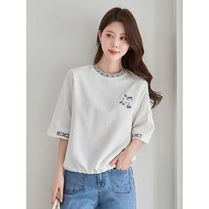 [모리스커밍홈]포인트 배색 스트링 5부소매 티셔츠_M2603TS025B