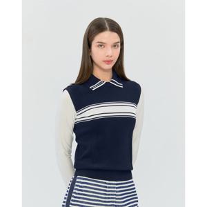 헤지스 골프 여성 26SS 네이비 여성 저지소매 윙카라 스웨터 HWSW6A212N5