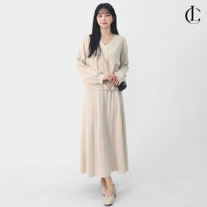 엘케이트 여자 봄 캐주얼 브이넥 루즈핏 니트 가디건 롱 스커트 투피스 셋업 LBRT016