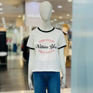 [클리지]라운드 띠배색 레터링 반팔 티셔츠 CQ4WTS06