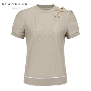 [세인트앤드류스] 여성 엠보 별 심볼 리본 퍼프 티셔츠 821E2TR007_BG