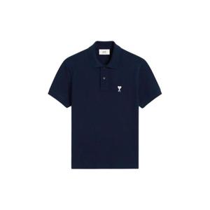 AMI아미 스몰 하트 로고 오가닉 코튼 폴로 셔츠 나이트 블루 오프 화이트 HPL060-760-430