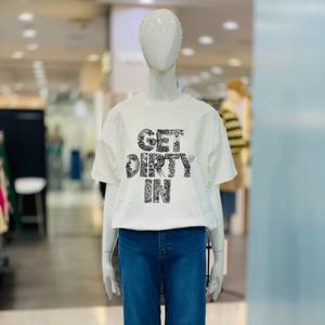 [클리지]라운드 레터링 레이스 스트링 반팔 티셔츠 CQ4WTS05