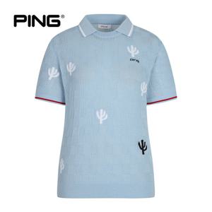 [PING] 여성 선인장 패턴 카라 반팔 니트 121F2SR383_BL