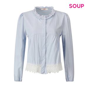 SOUP  아일렛 레이스 밑단 셔링 블라우스 (S63LS17)