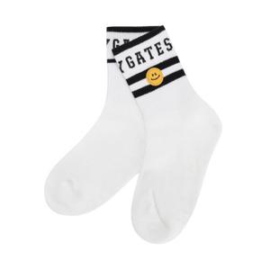 파리게이츠골프양말 PQS 521E1SC005_WH 여성 스마일 패치 배색 로고 중목 양말