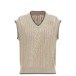 26 SS 브루넬로 쿠치넬리 엠벨리시드 오픈워크 리브 스웨터 조끼 C9731 MSB582002