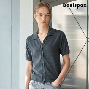 [보니스팍스(여성의류)]심플 오픈 카라넥 반팔 니트 가디건 (XQ2CK003L0)