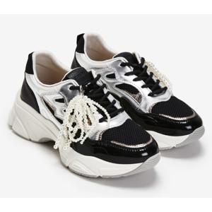 [에스콰이아]여성 비즈 리본 호일 스니커즈 EQFSHZ680BK