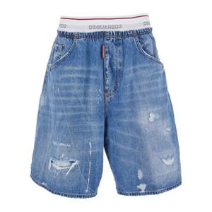 디스퀘어드2 로고 엘라스틱 웨이스트 데님 쇼츠 S71MU0886 D300