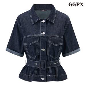 [GGPX]빈티지 카라 스트랩 데님 반팔 자켓 (GQBJK003D)