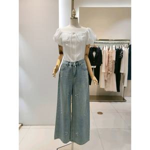 샤틴 진주 큐빅패치 데님팬츠(S252H471) S252H471