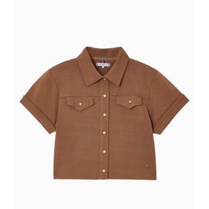 타미힐피거 여성 골드 버튼 크롭 셔츠 T22F6WSH032WT1(25FW) T22F6WSH032WT1