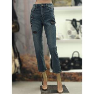 지프 지프 와펜 배기 데님팬츠 JQ3DPU731 바지 연청 남 여 공용 청 하의 워싱 자수 데일리 JQ3DPU731