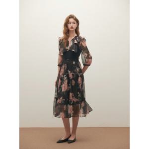 샤틴 플라워 프린트 벨티드 원피스 (S253B654) S253B654