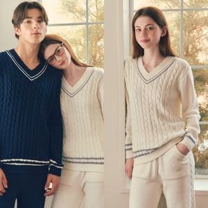 비너스 란제리 V넥 꽈배기 스웨터 커플 홈웨어세트 VEV3976WMSET VEV3976WMSET