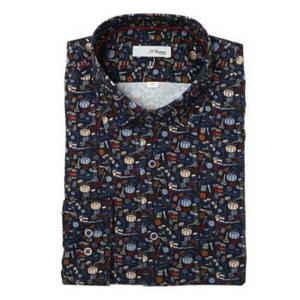 듀퐁셔츠 (S.T듀퐁)25년 FW 신상 일반핏 프린트 캐주얼 긴팔 남방 -SE5FM11LS121SNY(네이비) SE5FM11LS121